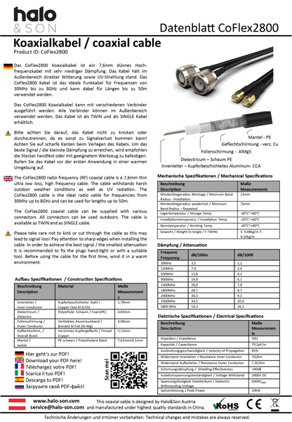 CoFlex2800 SMA Male auf SMA Female 15m (CFD-300) - Halo&Son Austria
