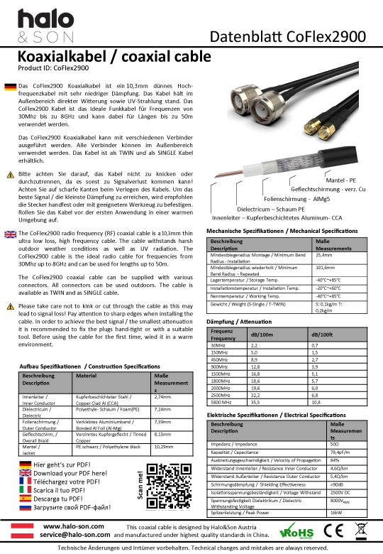 CoFlex2900 SMA-Male auf N-Male 30m (CFD-400) - Halo&Son Austria